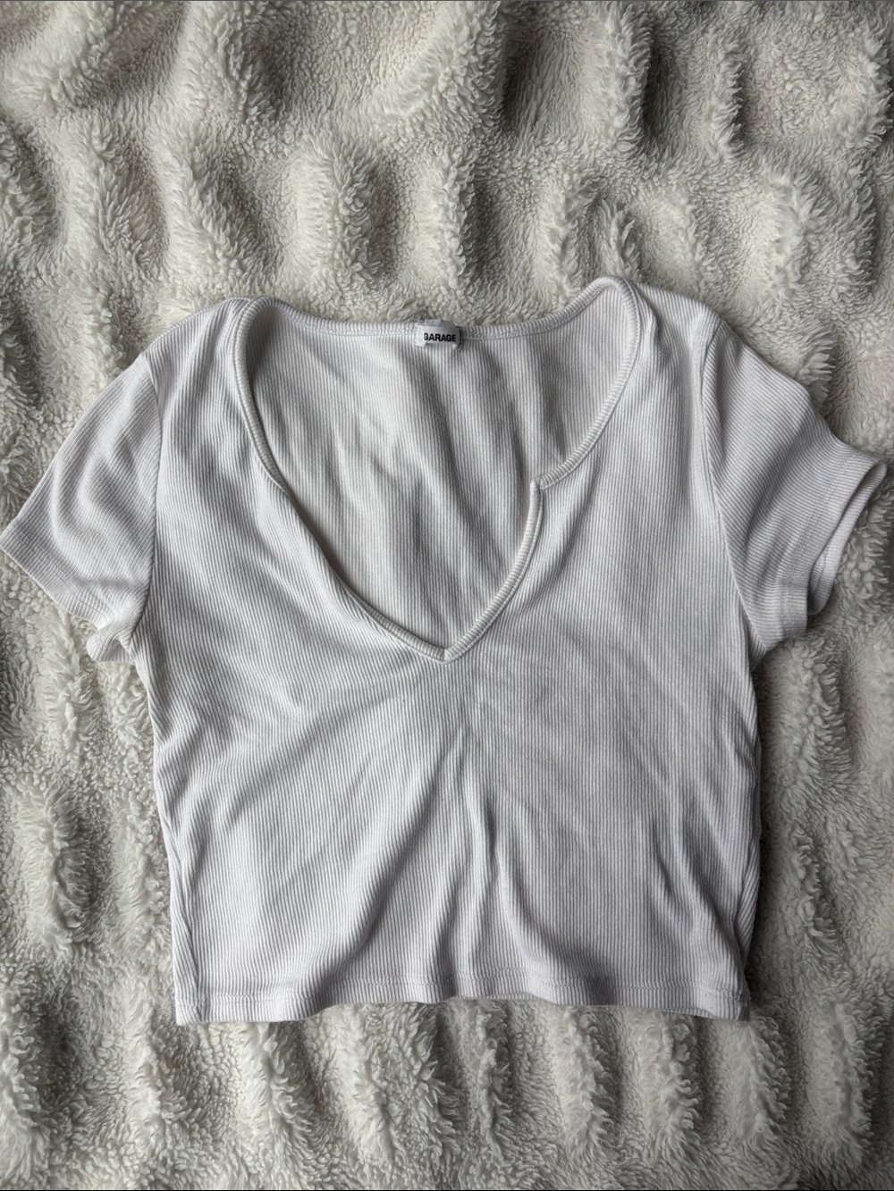 Garage White Ribbed V-Neck Crop Top